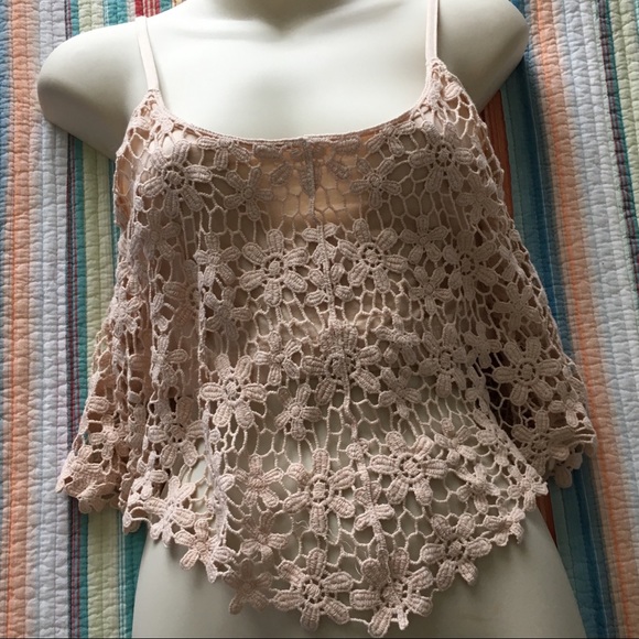Crocheted festival crop tank top beige size medium - Picture 4 of 8